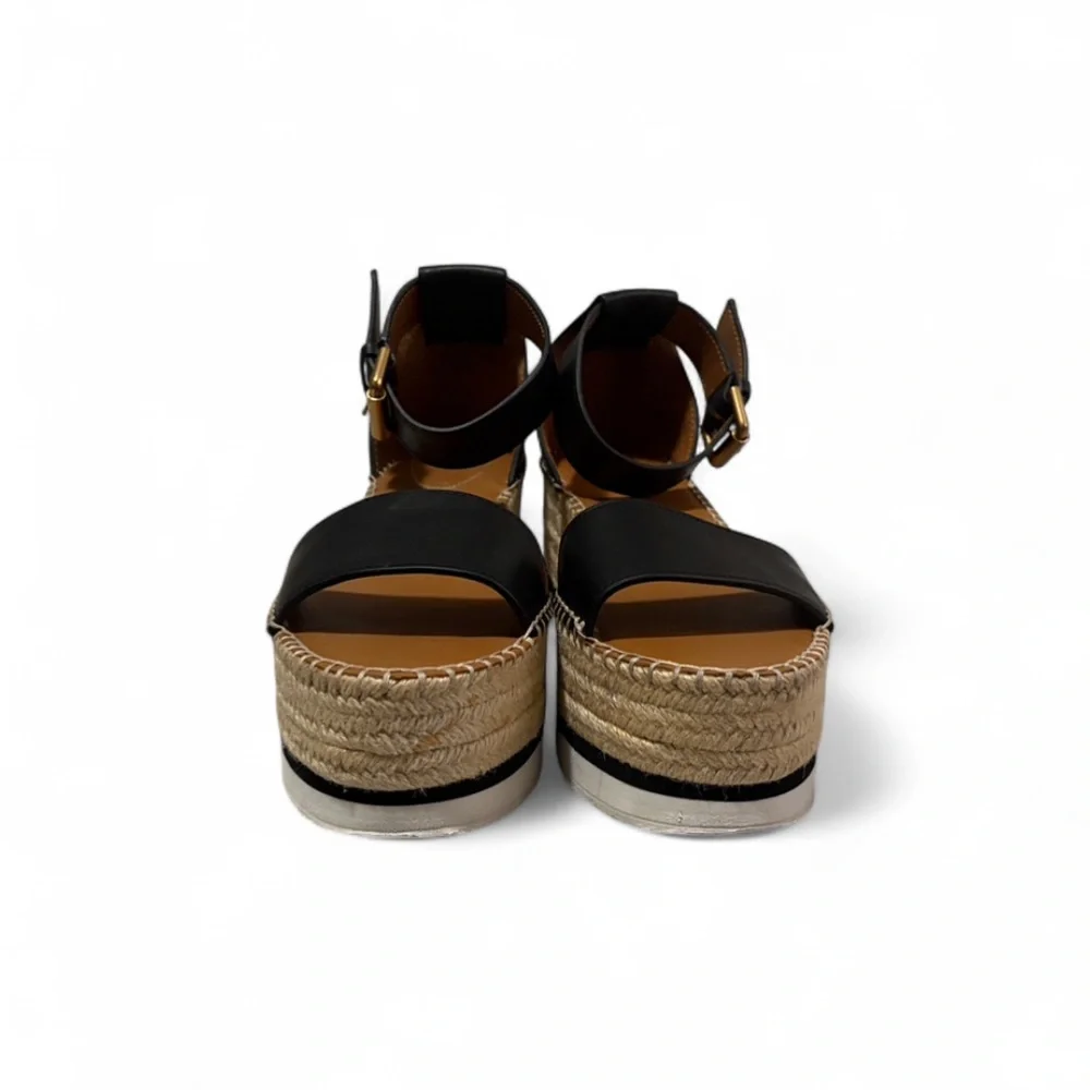 See by Chloe Espadrille Calfskin Leather Jute Platform Sandals